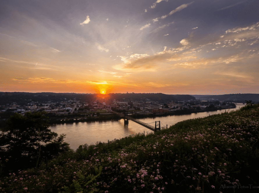 sunset over river