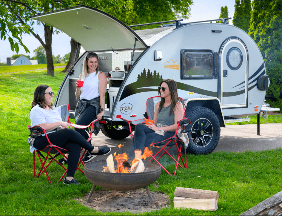 camping with a bonfire